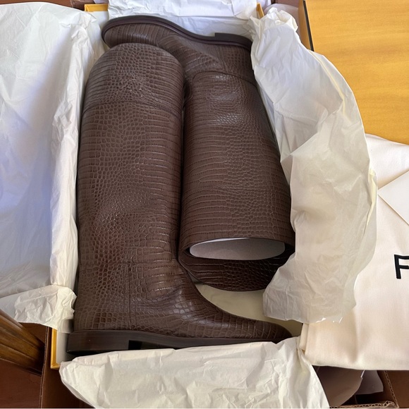 New Fendi Karligraphy Croco Leather Maya Riding Boots 41 11B - Picture 4 of 16